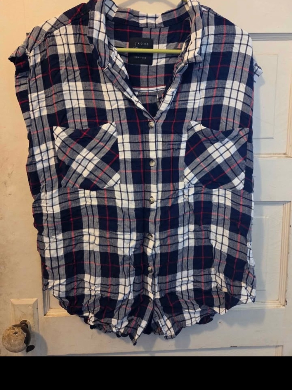 Jachs Girlfriend Plaid Button-Up — Navy, White, Red